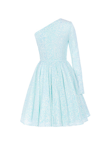 Light Blue Sequined One Sleeve Dress , 1