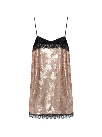 Light Pink Lace Trim Sequin Mini Dress, 2