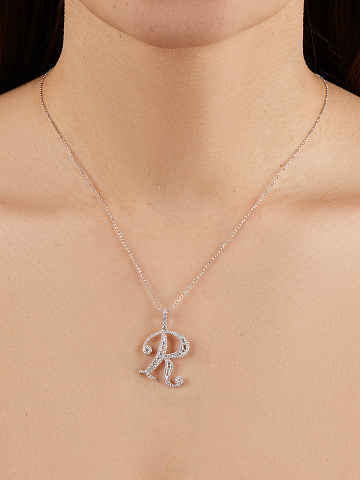 White Gold & Diamonds Letter "R" Necklace, 2
