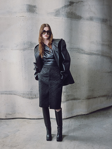 Black jacquard midi skirt with leopard print, 2