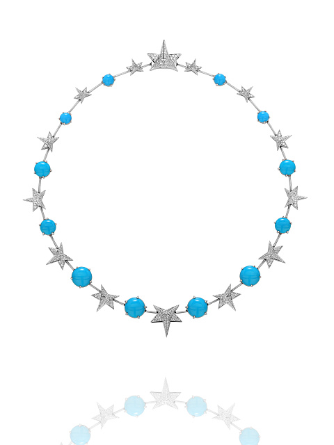White Gold, Turquoise & Diamonds Star Necklace, 4