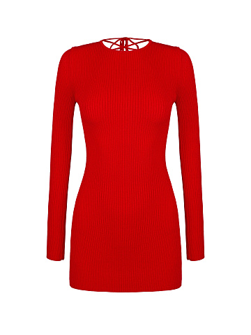 Red Rib Knit Mini Dress, 1