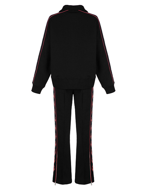 Black & Hot Pink Lily Embroidered Jersey Suit, 2 Black & Hot Pink Lily Embroidered Jersey Suit, 2
