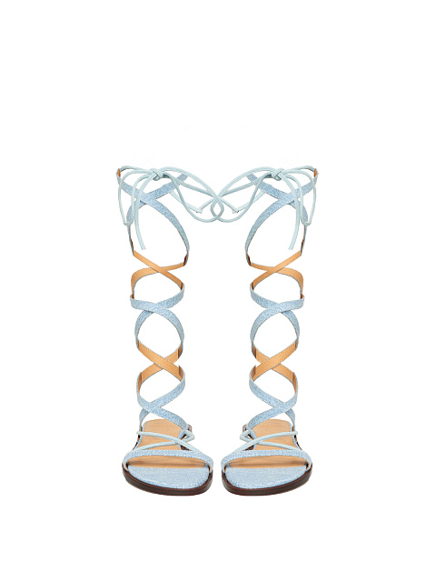 Light Blue Denim & Learher Gladiator Sandals, 2