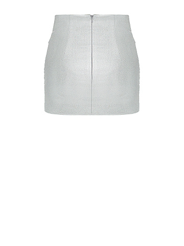 Silver faux leather mini skirt with draping, 2