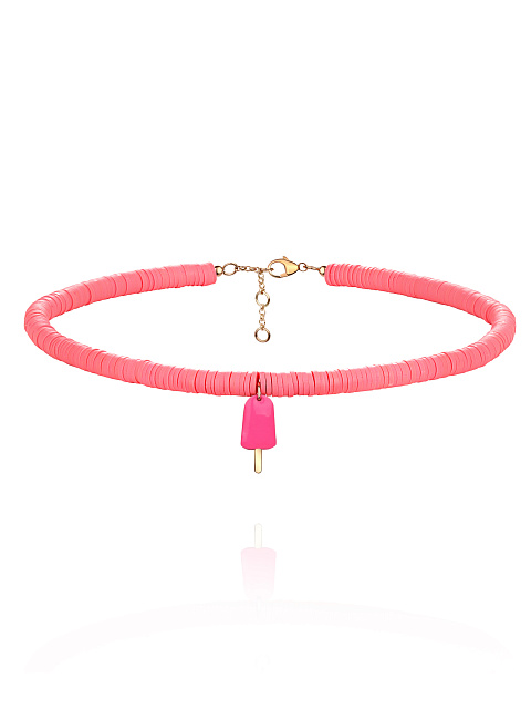 Kids Rose Silver, Pink Rubber & Enamel Ice Cream Choker, 1