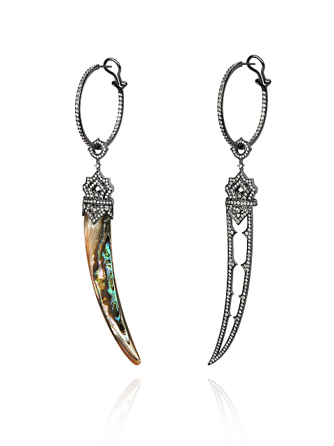 Black Gold, Mother-of-pearl & Diamonds Earrings, 1
