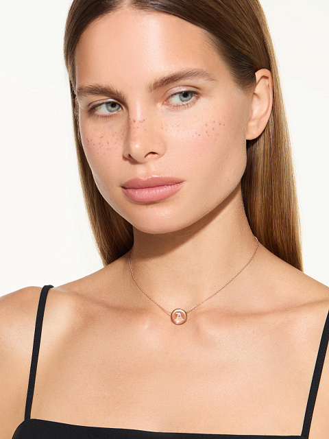 Necklace with a letter A pendant in rose gold with rock crystal, 2