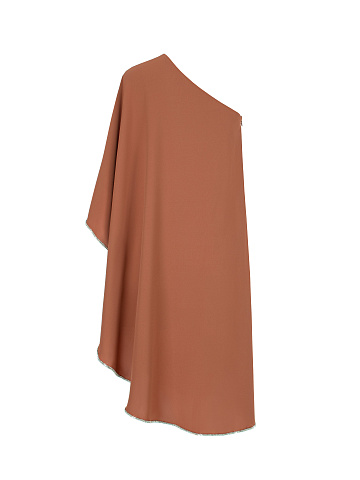 Brown Rhinestones Trimmed One Shoulder Midi Dress, 2