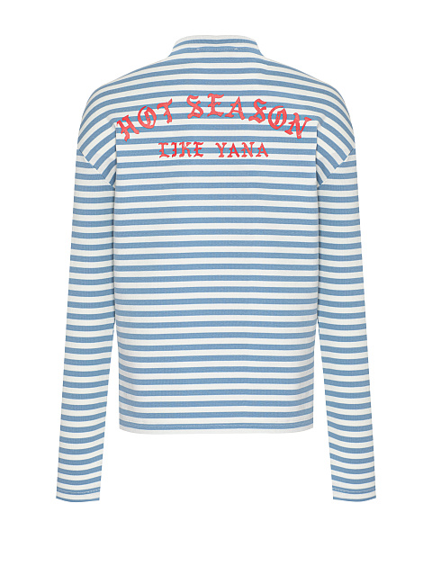 White and light blue cotton striped top with red print, 2 White and light blue cotton striped top with red print, 2