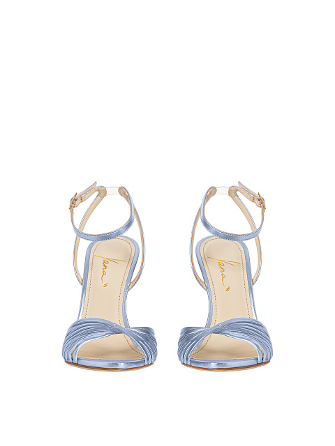 Light Blue Leather High Heel Sandals, 2