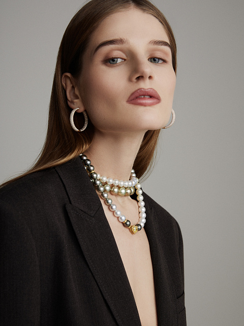 Gold Pearl & Diamond Necklace, 10