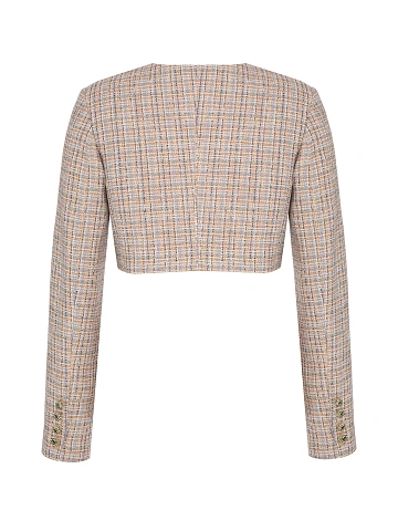 Beige and light blue cropped tweed jacket, 2