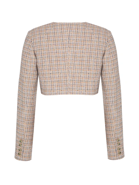 Beige and light blue cropped tweed jacket, 2 Beige and light blue cropped tweed jacket, 2