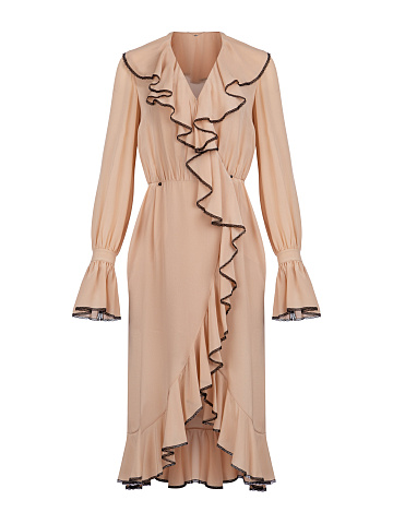 Beige Silk Midi Dress, 1