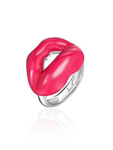 White gold ring with bright pink enamel, 1