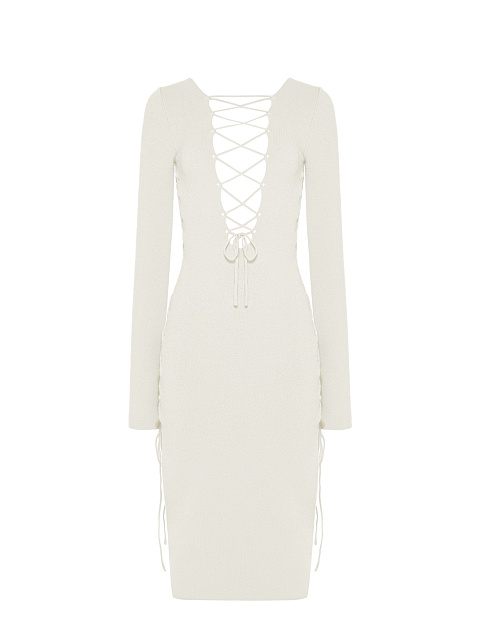 White Lace Up Jersey Midi Dress, 1 White Lace Up Jersey Midi Dress, 1