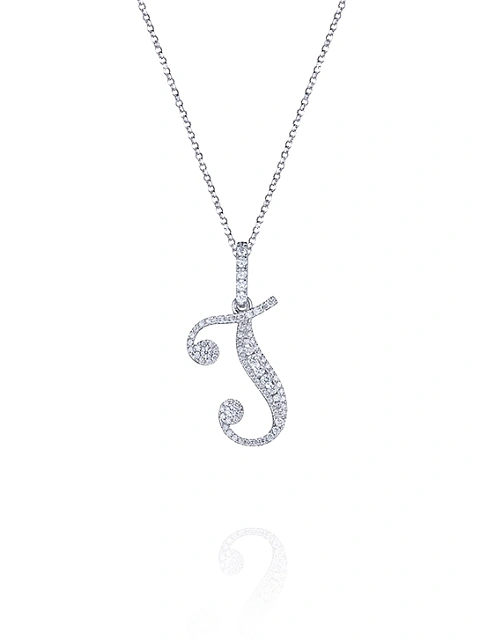 White Gold & Diamonds Letter "J" Necklace, 1