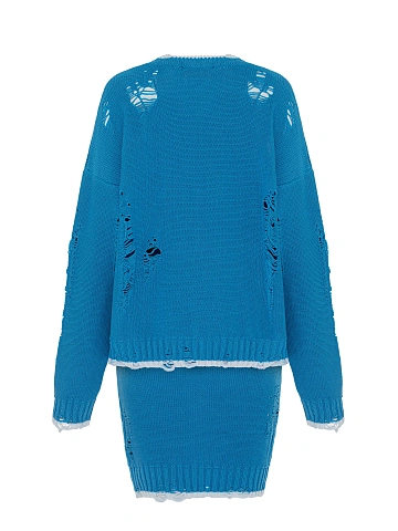 Bright Blue Jersey Sweater & Midi Skirt Set, 2