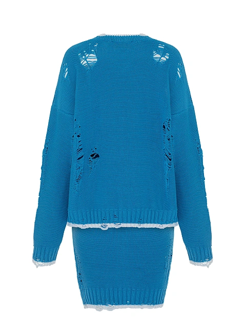 Bright Blue Jersey Sweater & Midi Skirt Set, 2 Bright Blue Jersey Sweater & Midi Skirt Set, 2