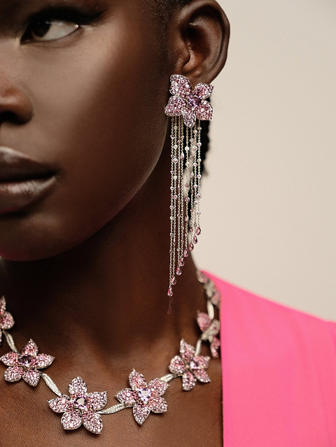 Spinel, Gray Round Diamond, Round Diamond & Palladium Necklace, 8