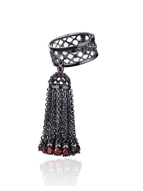 Black Gold & Garnet Tassel Ring, 1