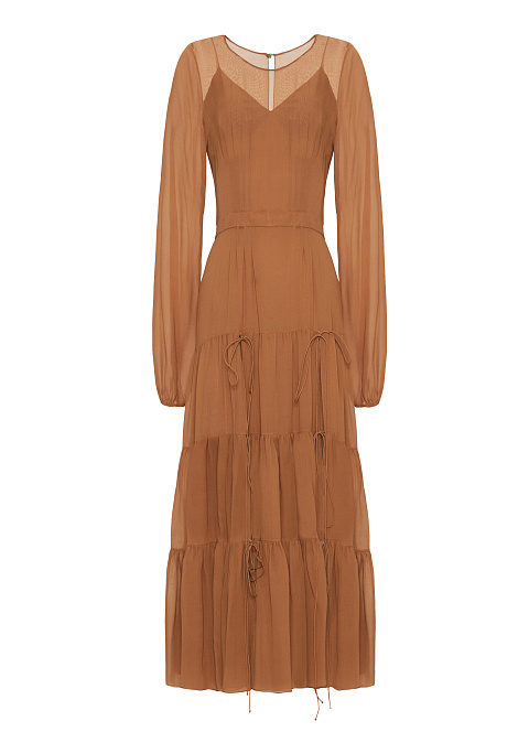 Brown Silk Midi Dress, 1