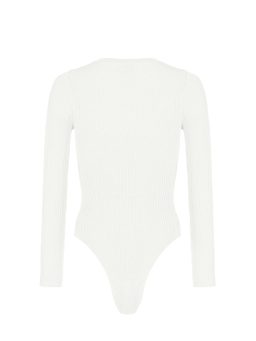 White Ribbed Jersey L/S Round Neck Bodysuit, 2