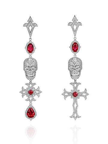 White gold earrings with rubies and diamonds, 1