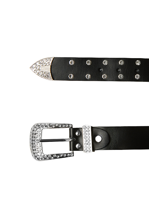 Black Rhinestone Perforated Faux Leather Belt, 2 Black Rhinestone Perforated Faux Leather Belt, 2