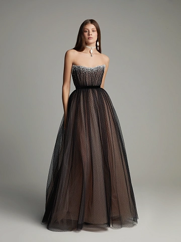 Black Polka Dot Tulle Maxi Dress, 2