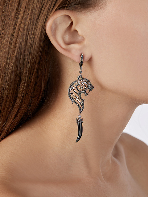 Onyx, Black Round Diamond & Black Gold Earrings, 2