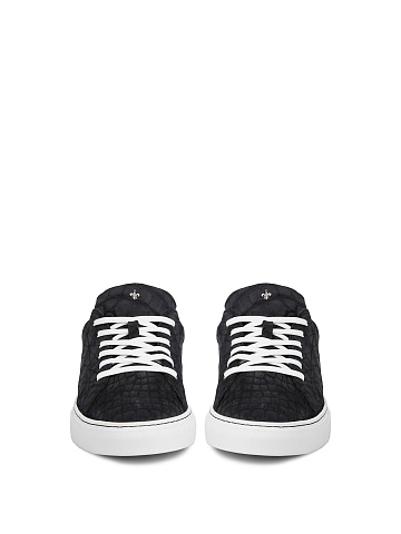Black Crocodile Leather Sneakers, 2