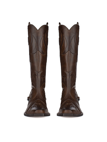 Brown Leather Embroidered Cowboy Boots, 2