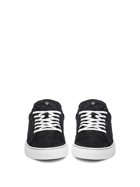 Black Crocodile Leather Sneakers, 2