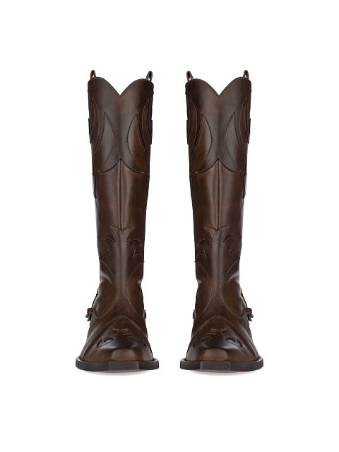 Brown Leather Embroidered Cowboy Boots, 2