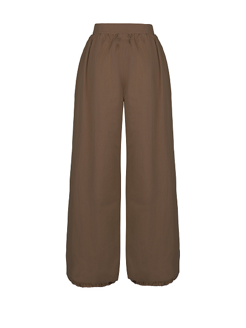 Brown Wide Cotton & Nylon Pants, 3
