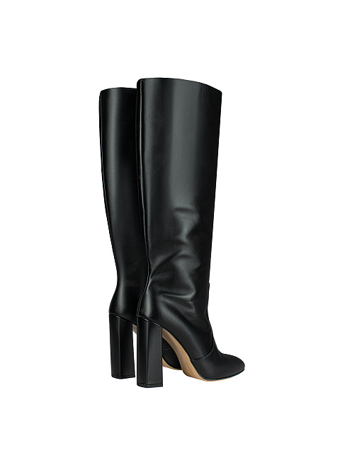 Black Leather Heeled Knee High Boots, 3