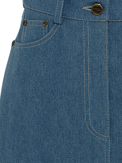 Blue Denim Flared Maxi Skirt, 3