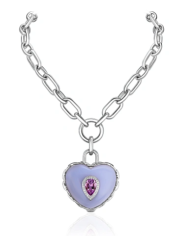 Silver necklace with heart-shaped chalcedony pendant, 1