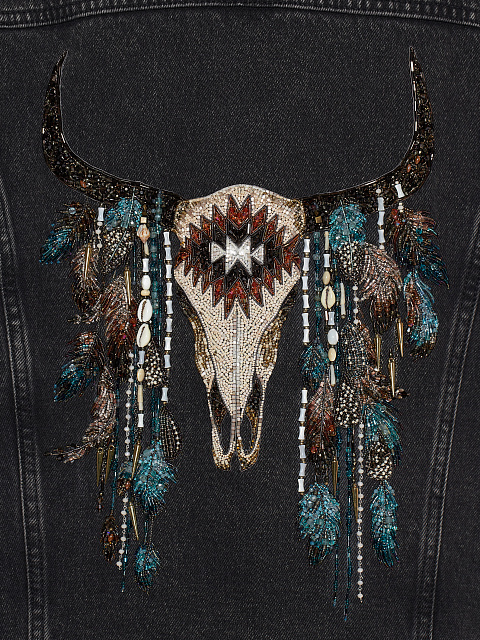 Black Embroidered Denim & Astrakhan Fur Jacket, 3 Black Embroidered Denim & Astrakhan Fur Jacket, 3