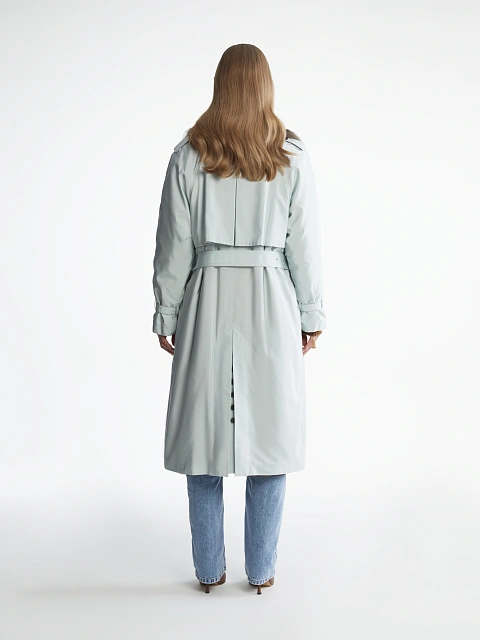 Barguzin Sable Lined Light Blue Trench Coat, 5