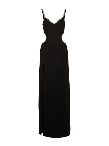 Crystals Embellished Black Cut Out Maxi Dress, 1