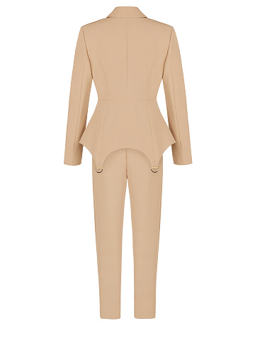 Beige Double-Breasted Peplum Pantsuit, 2