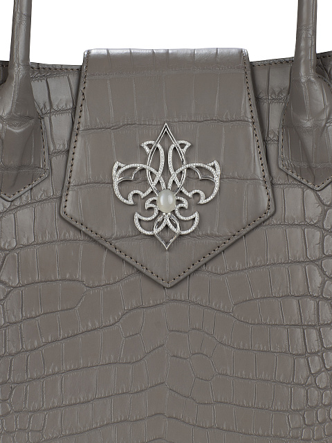 Taupe Crocodile Leather Tote With Diamonds & Moonstone Jeweled Fleur De Lis, 5