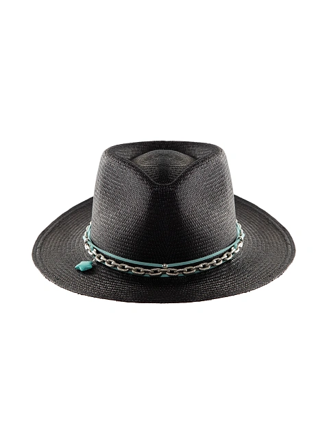 Black Straw Hat With Chain & Turquoise Star, 2 Black Straw Hat With Chain & Turquoise Star, 2