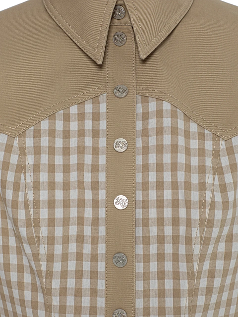 Beige Checked Linen And Denim Dress, 3 Beige Checked Linen And Denim Dress, 3