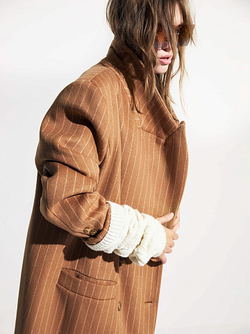 Brown Striped Double-breasted Coat, 2