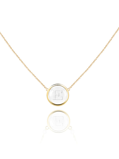 Yellow Gold & Rock Crystal Letter "E" Necklace, 1