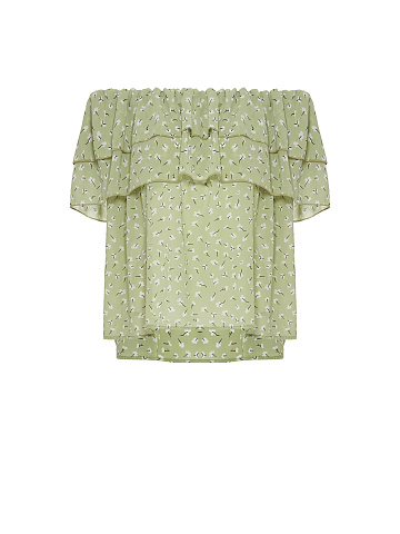 Green Chiffon Off Shoulder Top, 1